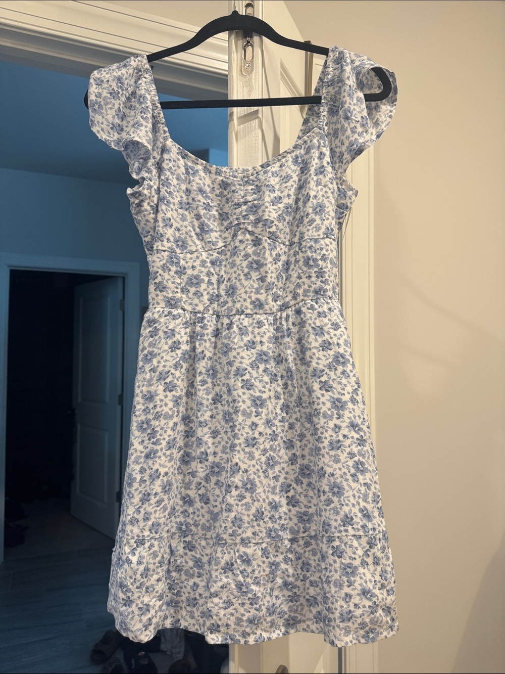 Hollister Light Blue Floral Square-Neck Mini Dress